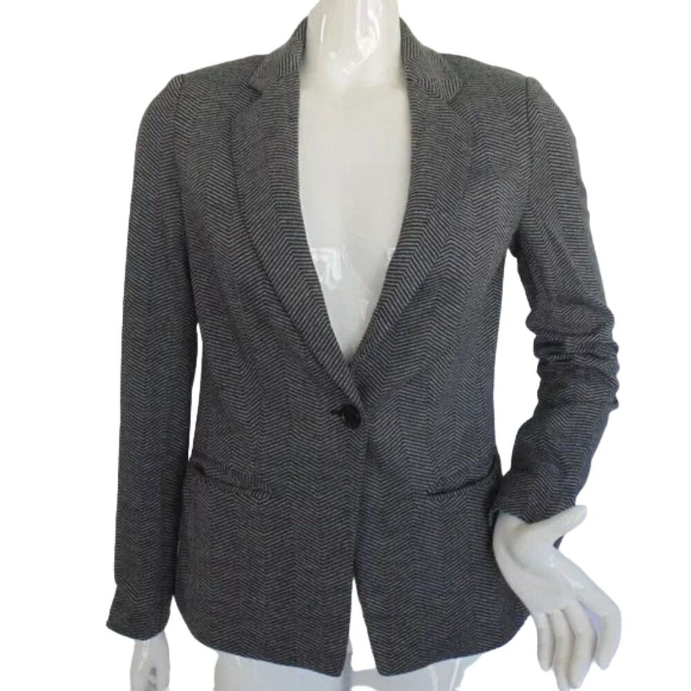 M MAGASCHONI Blazer, S, Pockets, 1 button, Gray/Black Herringbone, Career